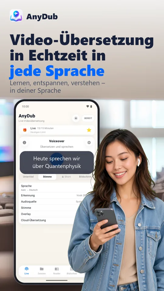 AnyDub: Video & PDF Übersetzer: Hauptbildschirm
