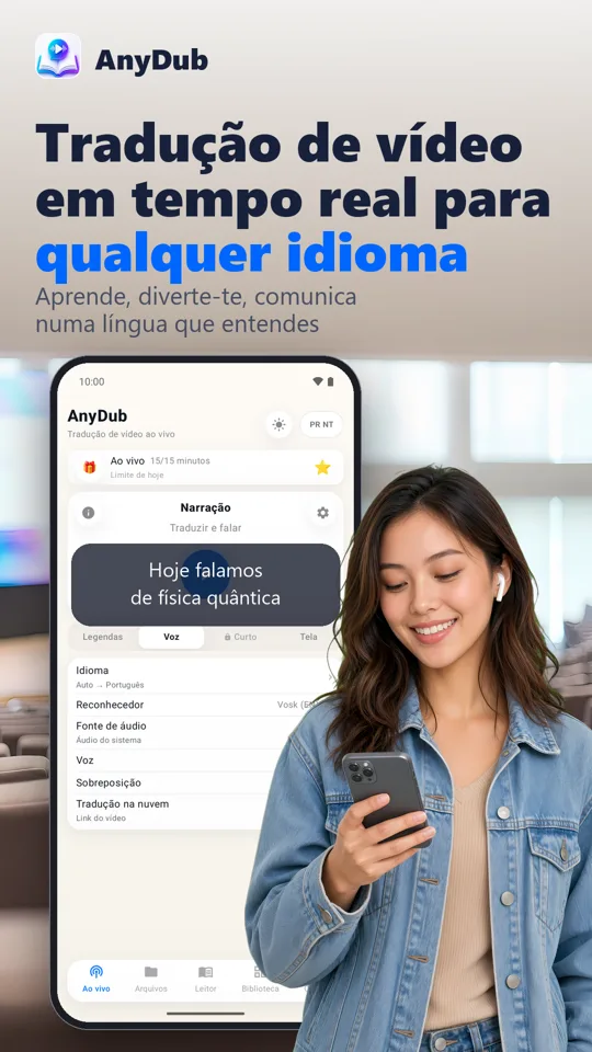 AnyDub: traduzir vídeo e PDF: ecrã principal