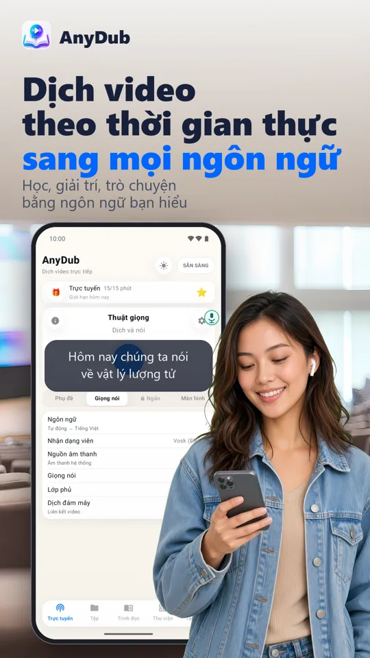 AnyDub: Dịch Video & PDF: màn hình chính