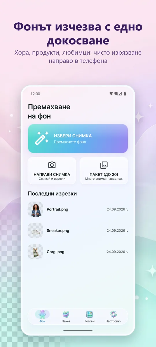 Премахване на фон: основен екран