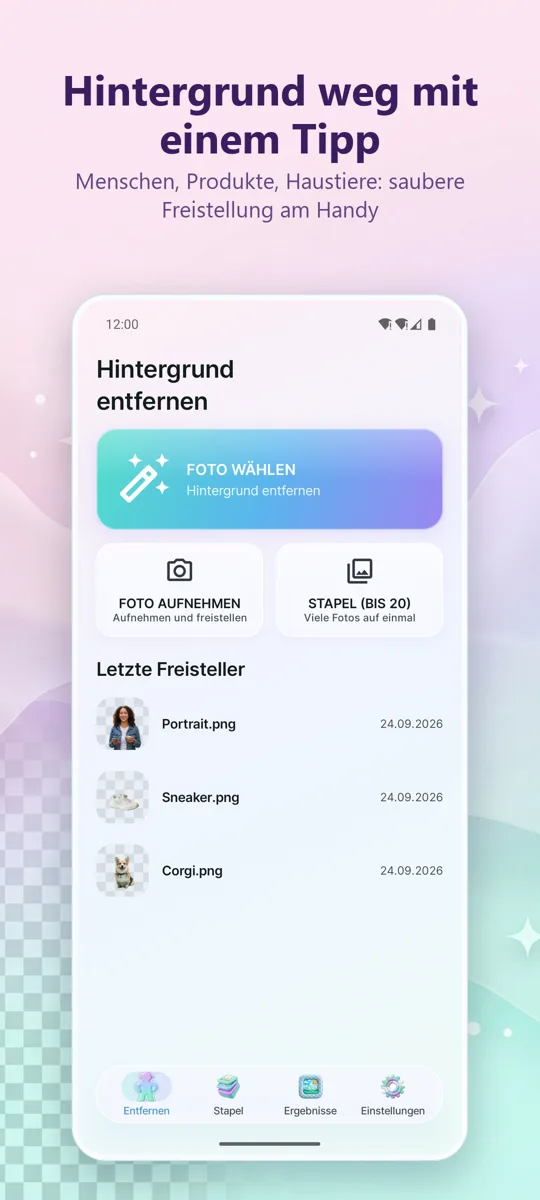Hintergrund entfernen: Hauptbildschirm