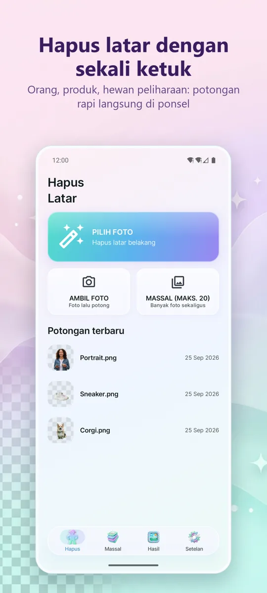 Penghapus Latar Belakang: layar utama