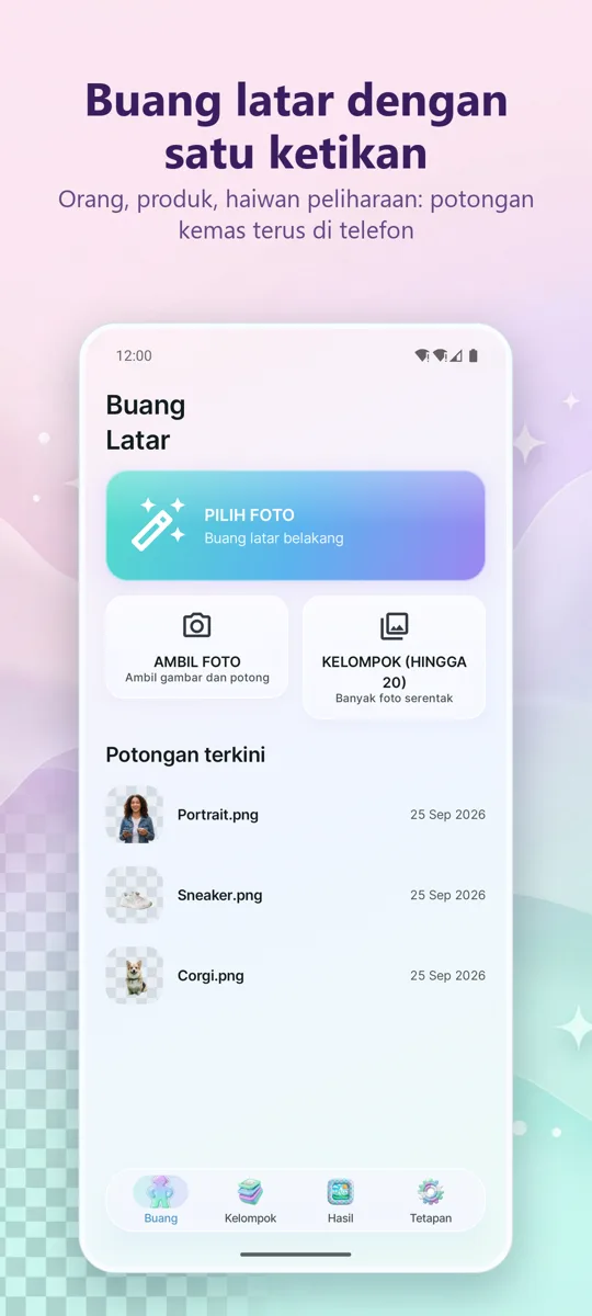 Pembuang Latar Belakang: skrin utama