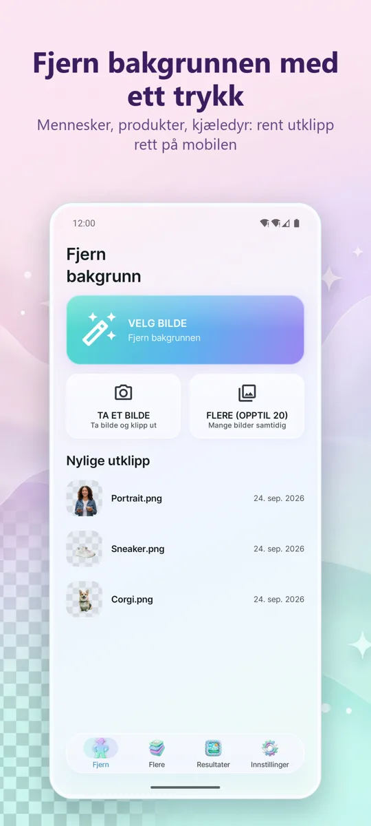 Bakgrunnsfjerner: hovedskjerm