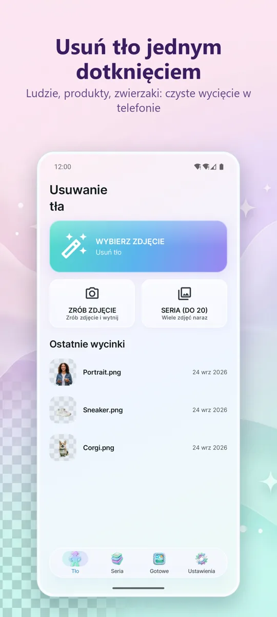 Usuwanie Tła: ekran główny