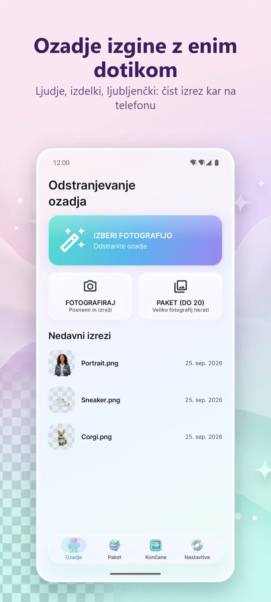 Odstranjevalec ozadja: glavni zaslon