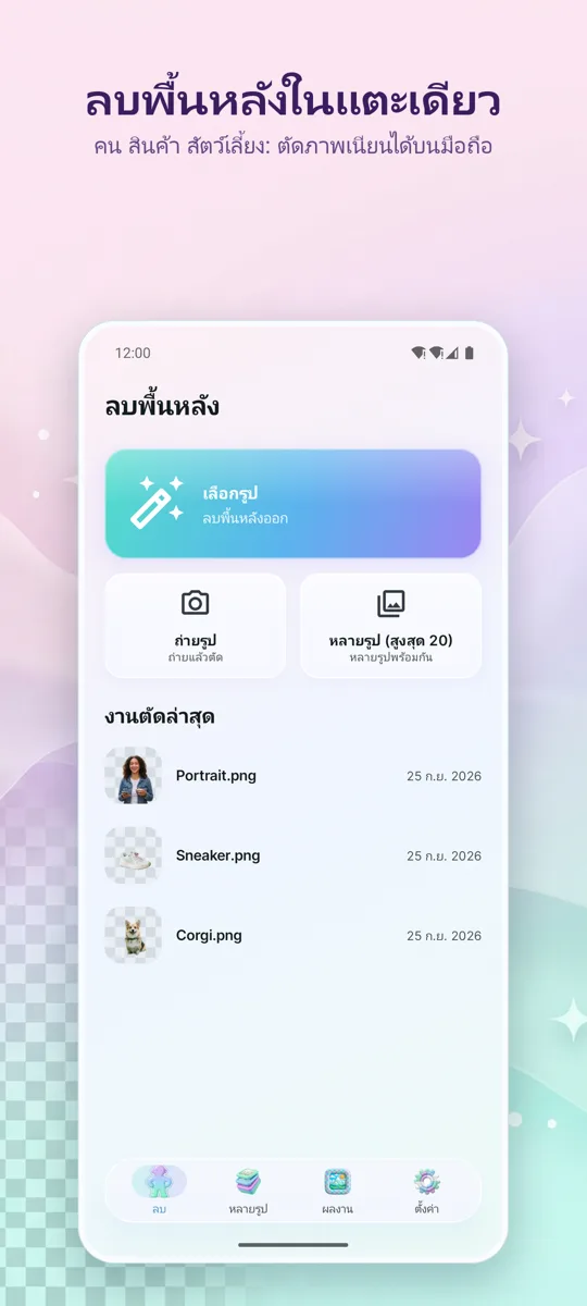 ลบพื้นหลัง: หน้าจอหลัก