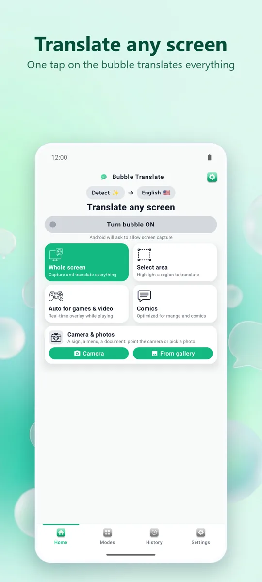 Bubble Translate: main screen