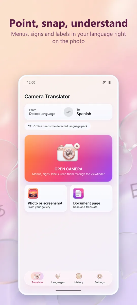 Camera Translator: Photo — main screen