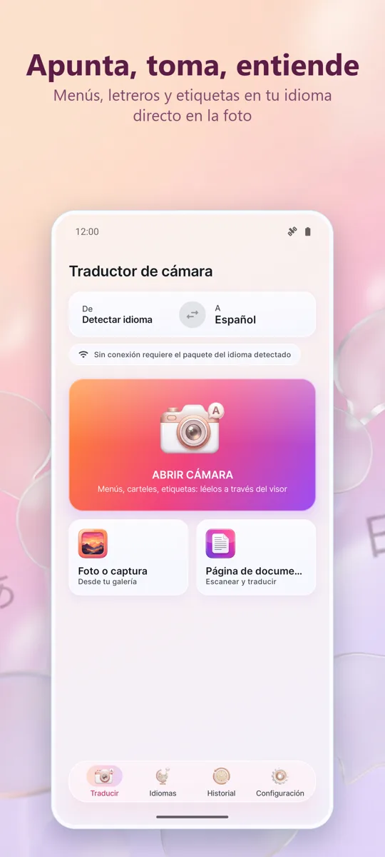 Traductor de Cámara: Foto: pantalla principal
