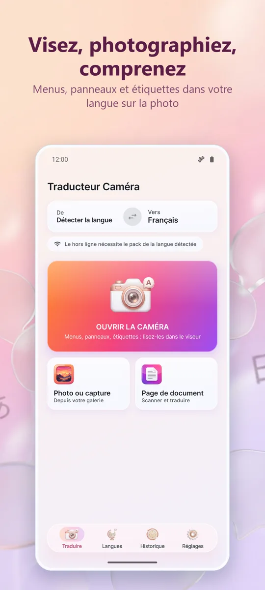 Traducteur Caméra : Photo: écran principal