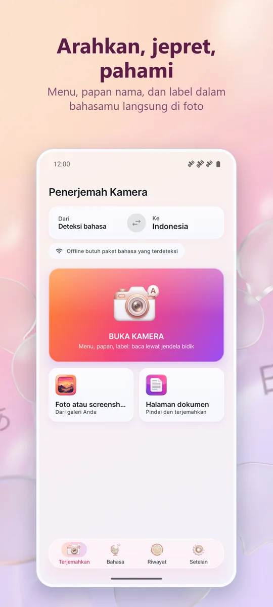 Penerjemah Kamera: Foto: layar utama