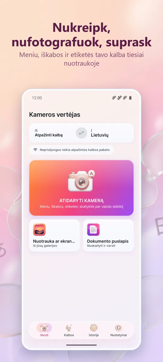 Kameros vertėjas: Nuotrauka: pagrindinis ekranas