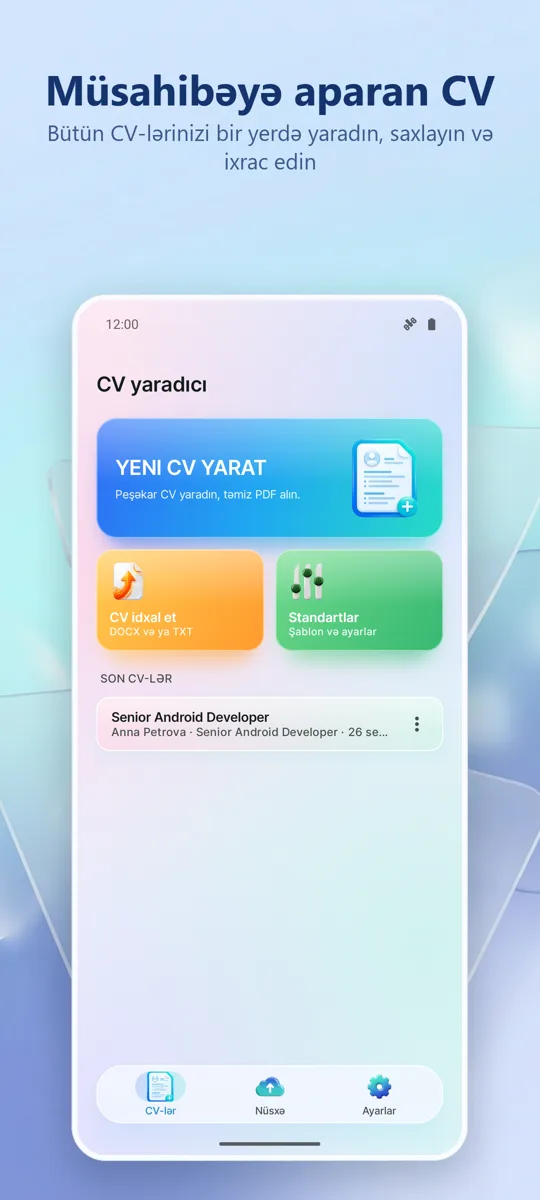 Rezyume Hazırlayan: CV Maker: əsas ekran