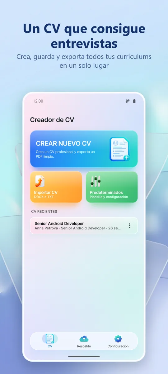 Creador de CV: pantalla principal