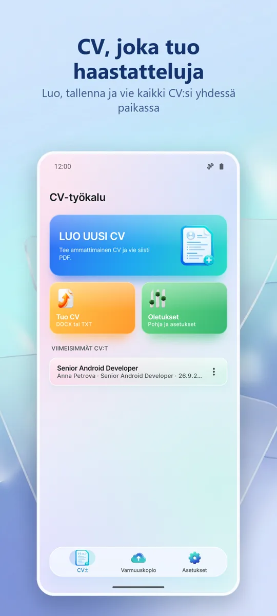 Ansioluettelon luoja: CV Maker: päänäkymä