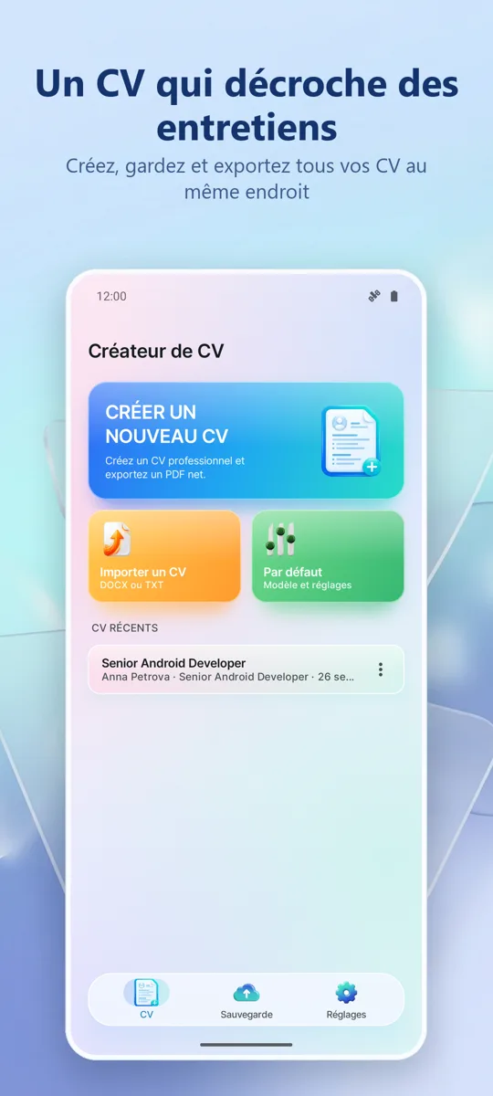 Créateur de CV: CV Pro: écran principal