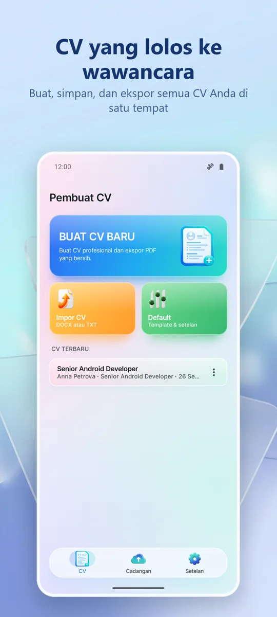 Pembuat Resume: CV Profesional: layar utama