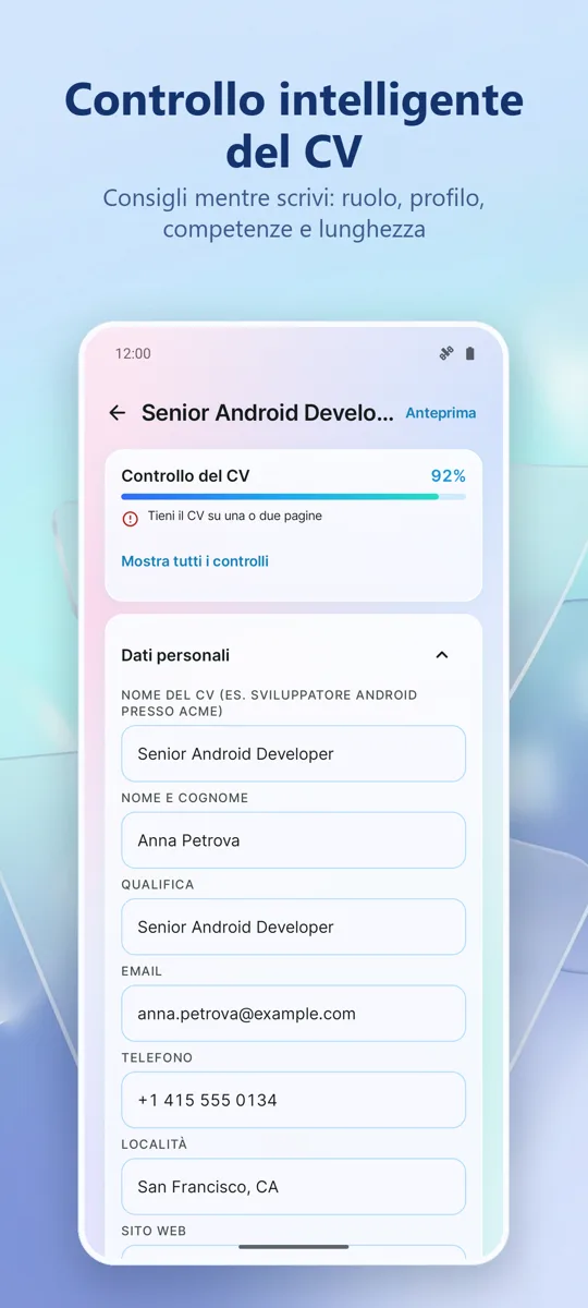 Creatore CV: Fai il tuo CV: 