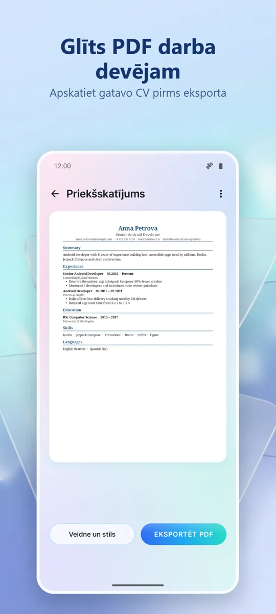 CV veidotājs: Dzīvesgājums: ekrānuzņēmums 3