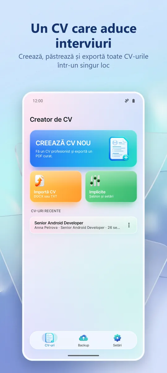 Creator CV: Fă-ți un CV: ecranul principal