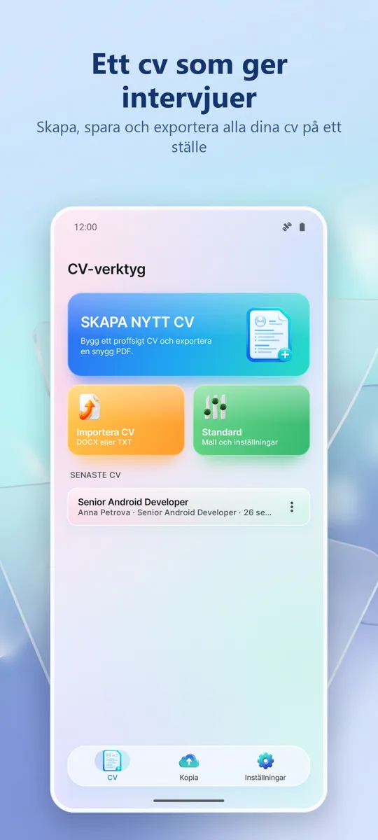 CV-byggare: Skapa ditt CV: huvudskärm