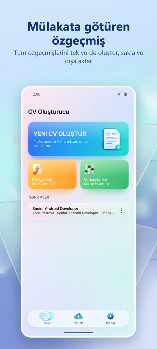 Özgeçmiş Oluşturucu: ana ekran