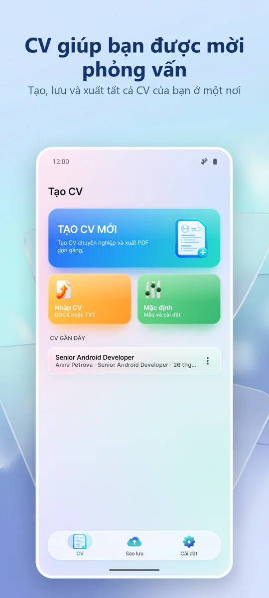 Tạo Resume: màn hình chính