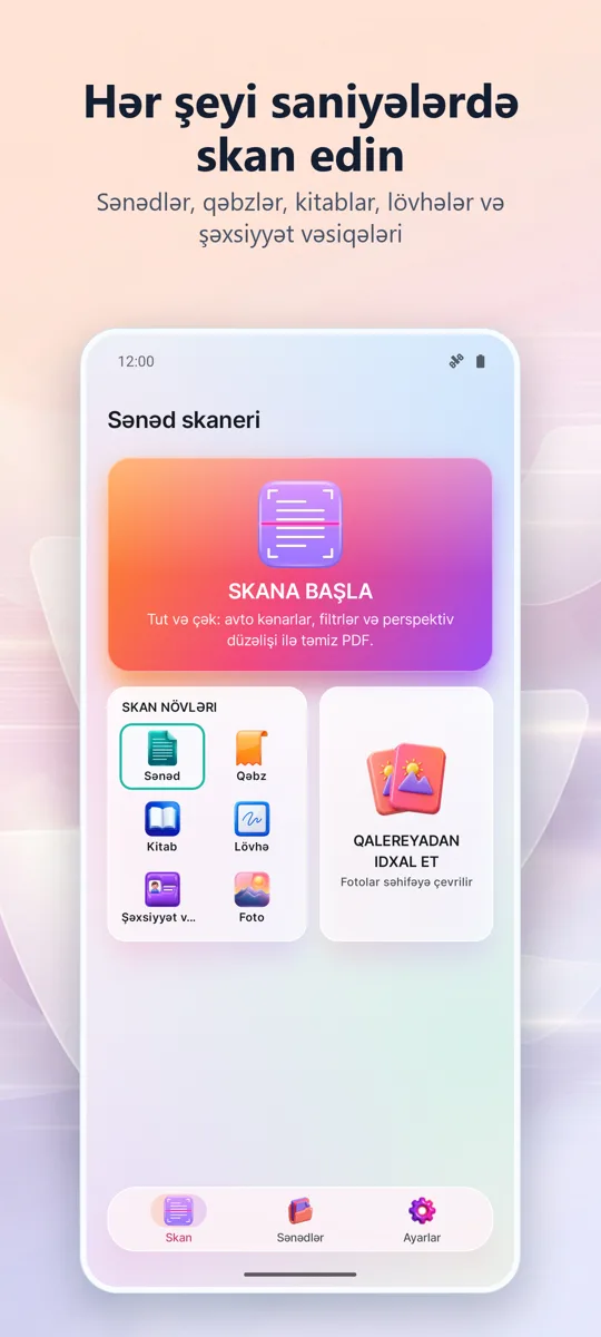 Sənəd Skanneri: PDF Skan: əsas ekran