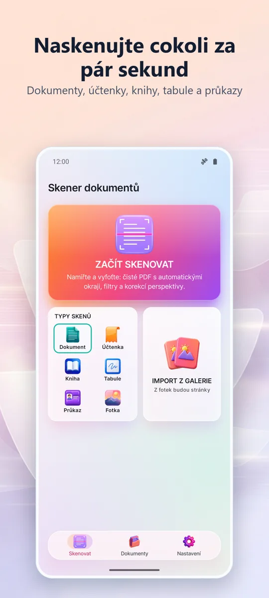 Skenování dokumentů: PDF: hlavní obrazovka