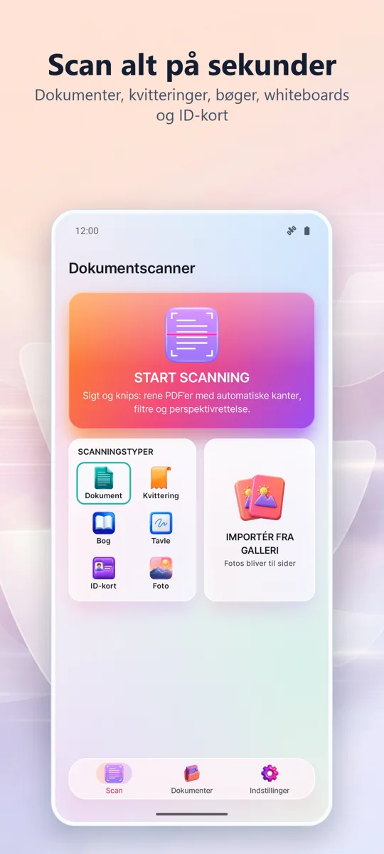 Dokumentscanner: PDF-scan: hovedskærm