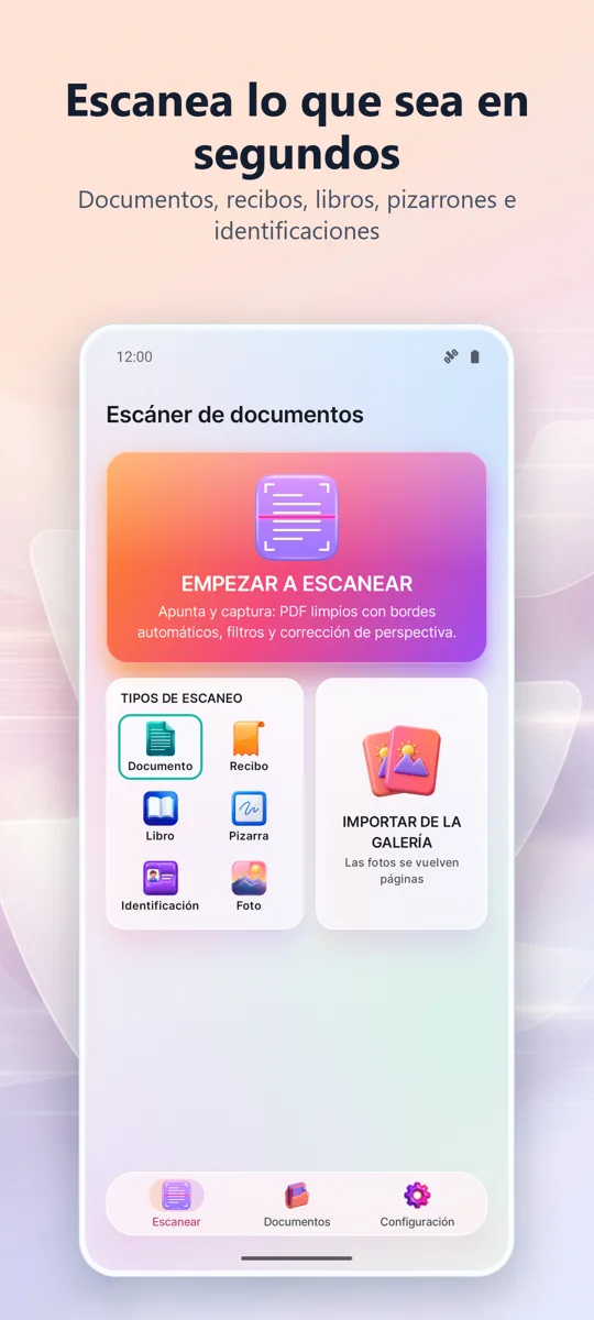 Escáner de documentos: PDF: pantalla principal