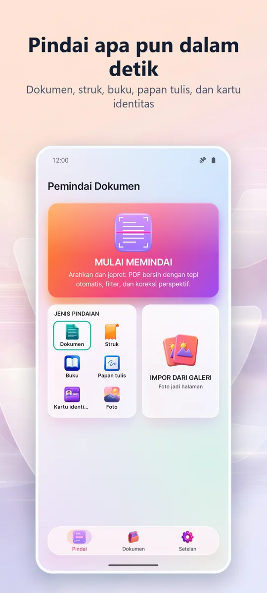 Pemindai Dokumen: Pindai PDF: layar utama