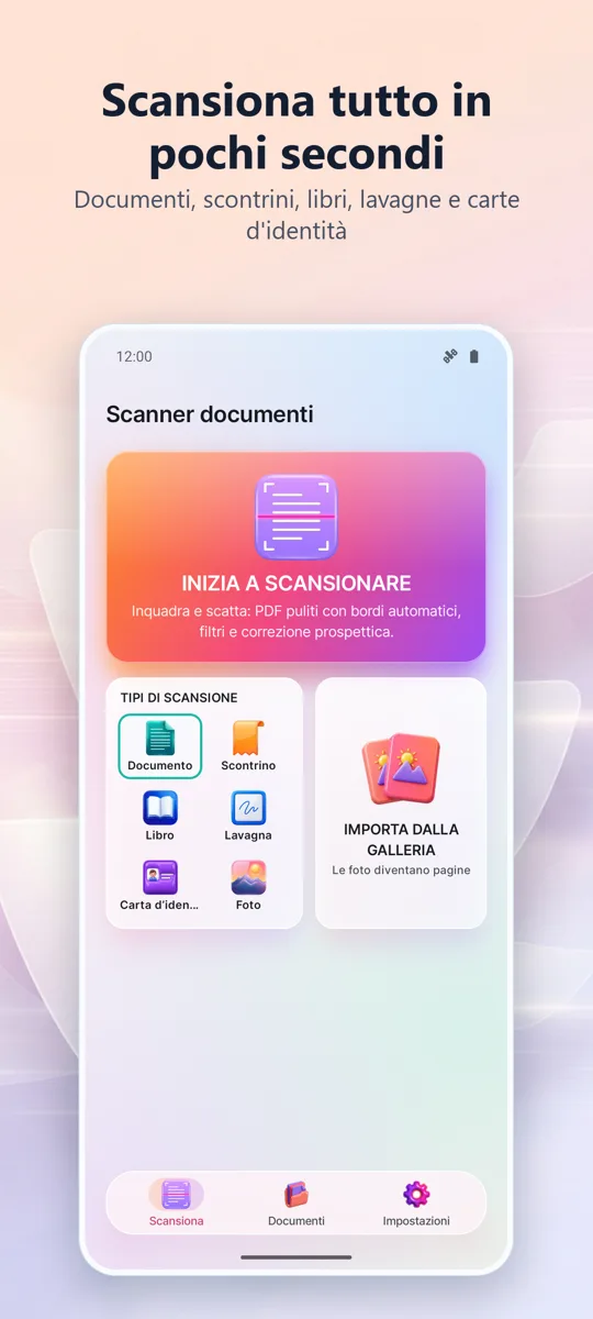 Scanner Doc: PDF e OCR: schermata principale