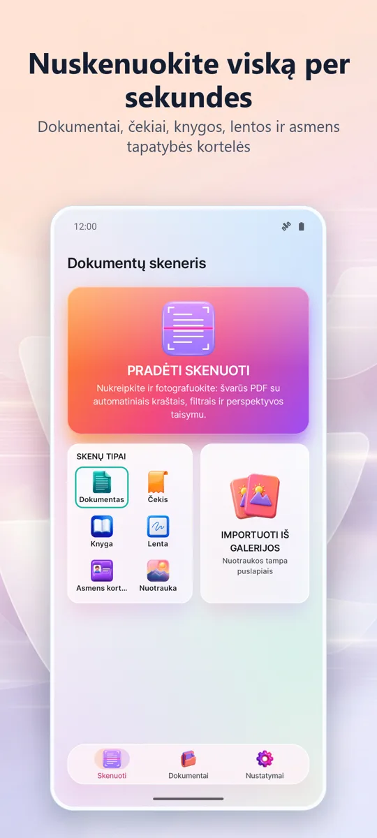 Dokumentų skaitytuvas: PDF: pagrindinis ekranas