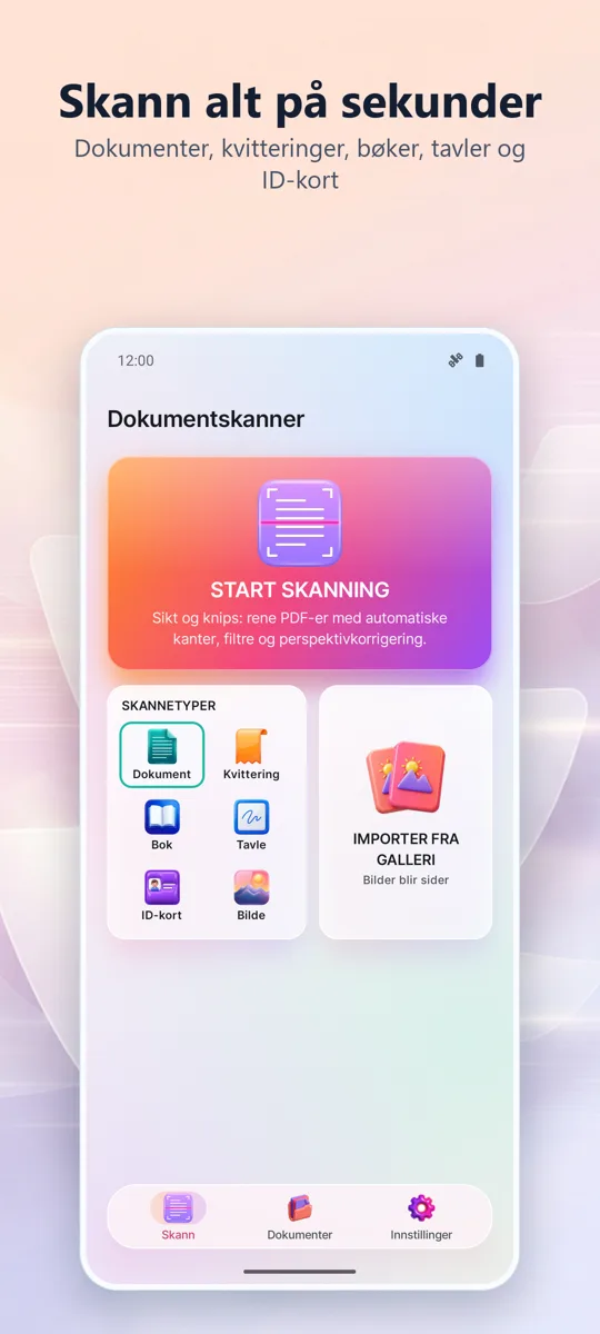 Dokumentskanner: PDF-skanning: hovedskjerm