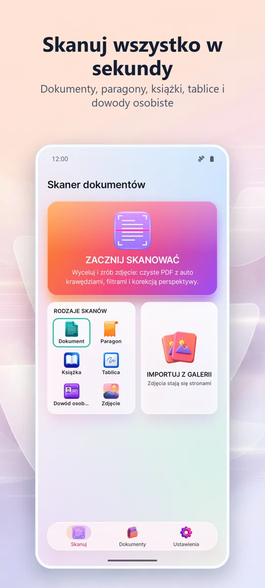 Skaner dokumentów: PDF: ekran główny