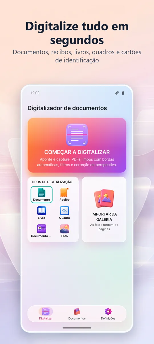 Scanner de Documentos: PDF: ecrã principal