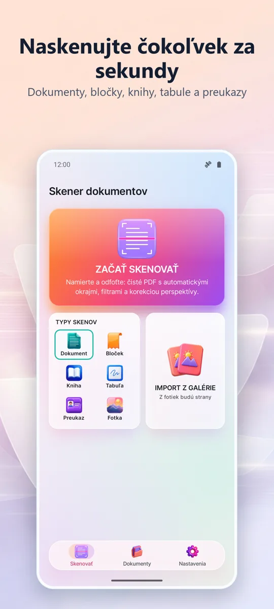 Skenovanie dokumentov: PDF: hlavná obrazovka