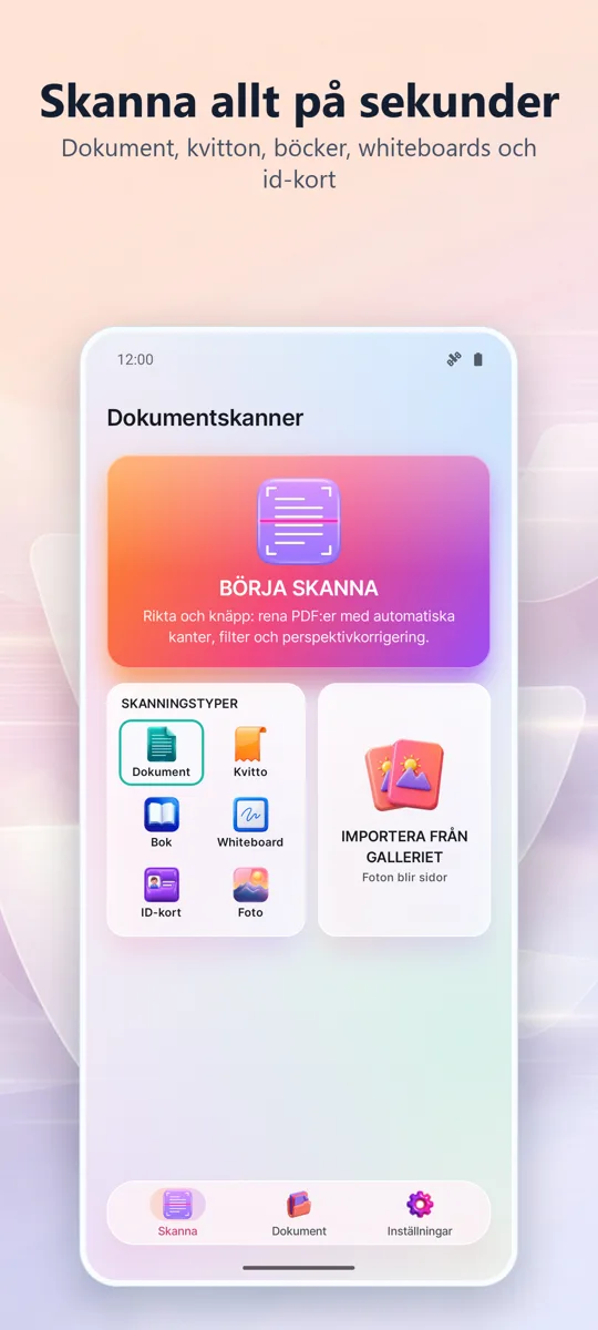 Dokumentskanner: PDF-skanning: huvudskärm