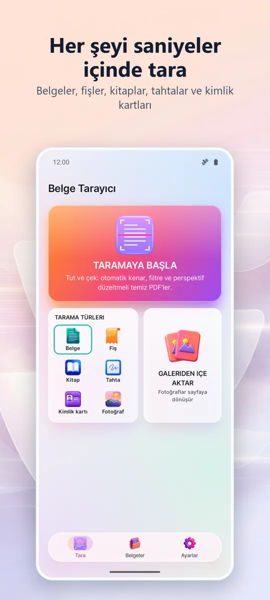 Belge Tarayıcı: PDF Tarama: ana ekran