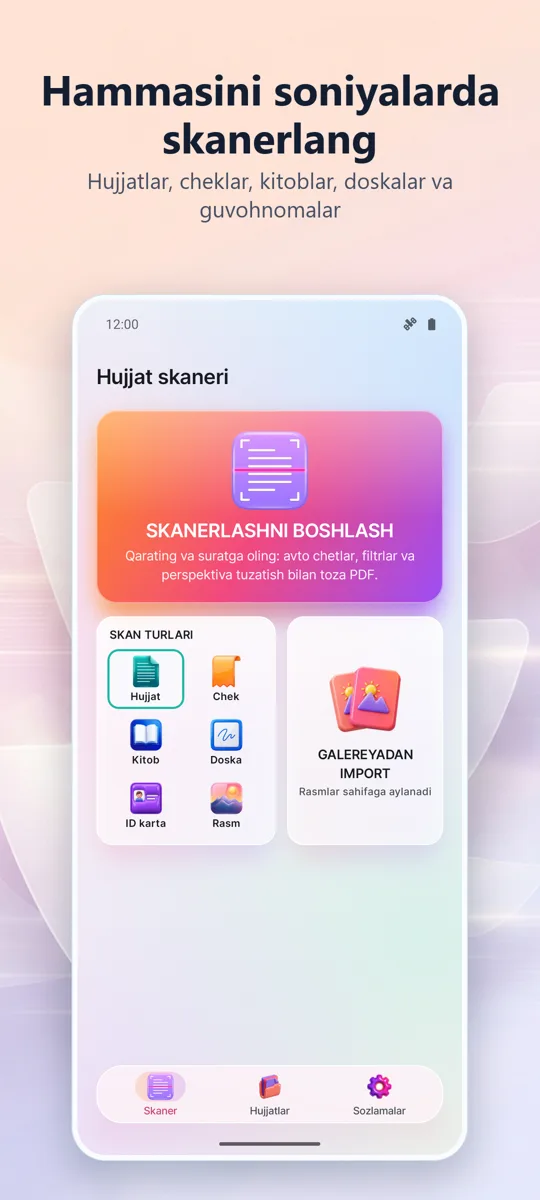 Hujjat skaneri: PDF skaner: asosiy ekran