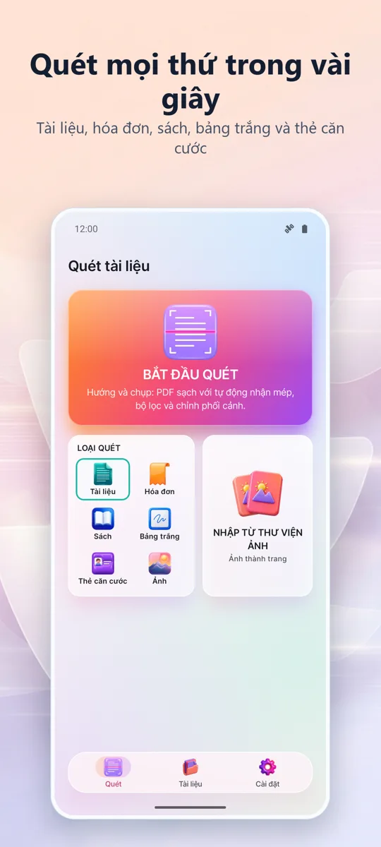 Máy Quét Tài Liệu: Quét PDF: màn hình chính