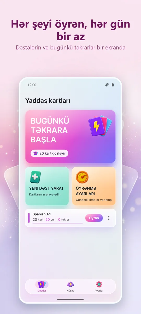Flashcards: Aralıqlı Təhsil: əsas ekran