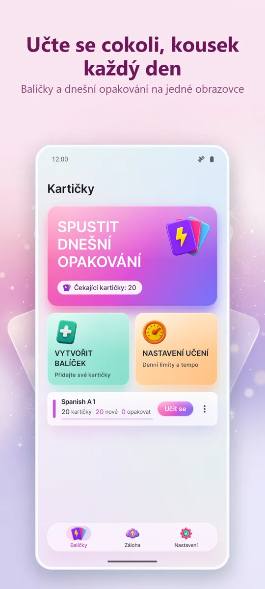 Kartičky: hlavní obrazovka