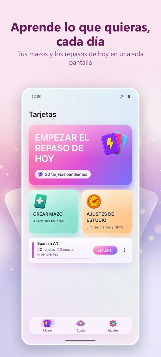 Flashcards: Estudio Espaciado: pantalla principal