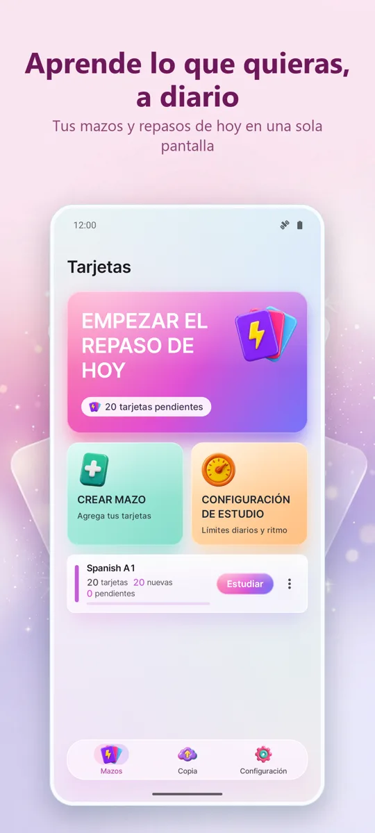 Flashcards: Estudio Espaciado: pantalla principal