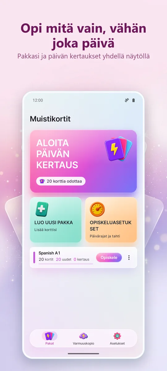 Flashcards: päänäkymä