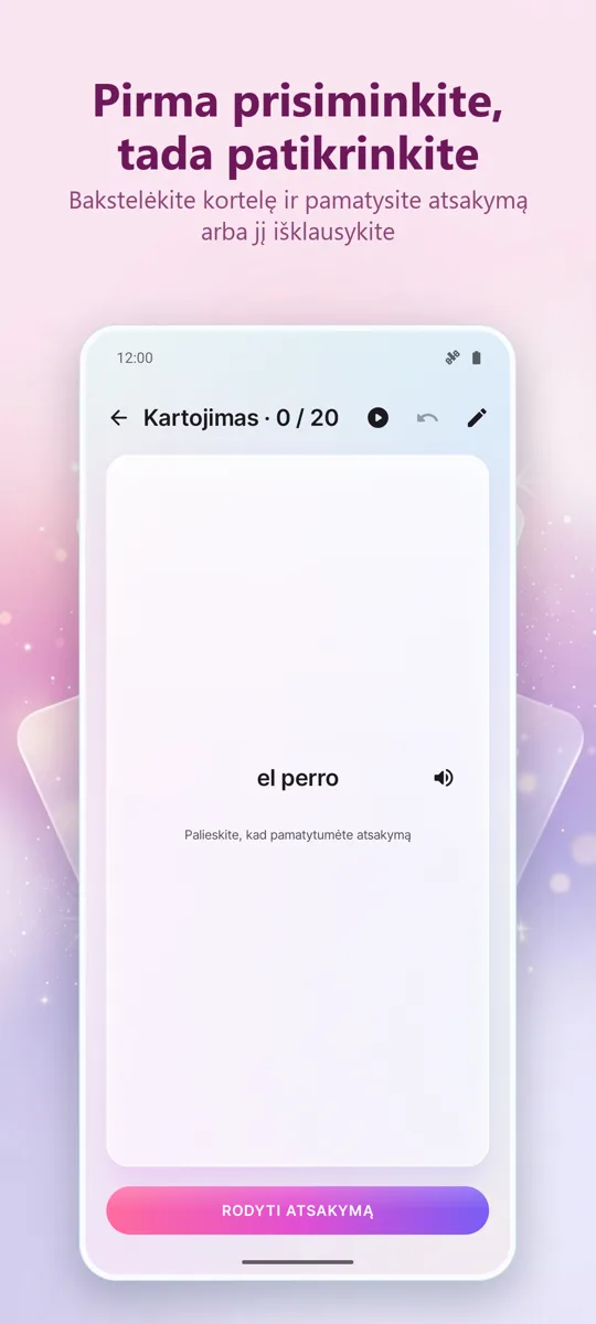 Kortelės: Mokymasis su tarpais: ekrano kopija 2