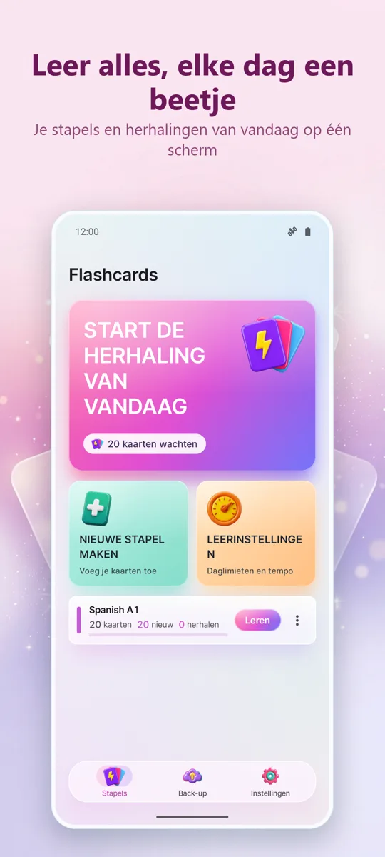 Flashcards: Gespreid Leren: hoofdscherm